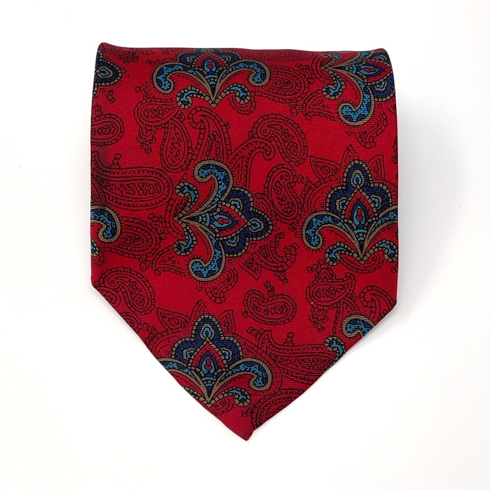 Adolfo Mens Silk Tie Red Paisley Fleur-De-Lis Pattern Classic READ DESC